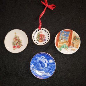 Tiny Hallmark Christmas Plates with Built In Hangers Ornaments or Wall